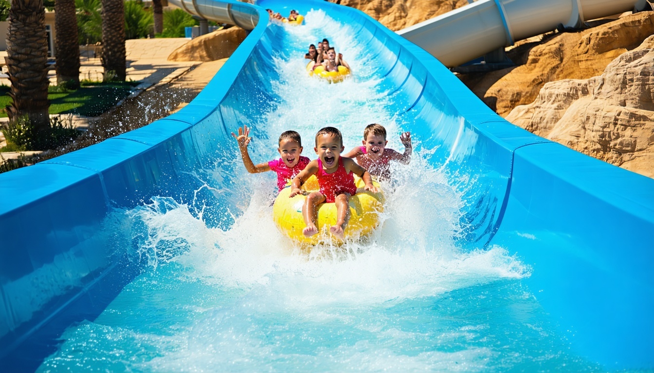 Families enjoying a thrilling water slide in Dubai